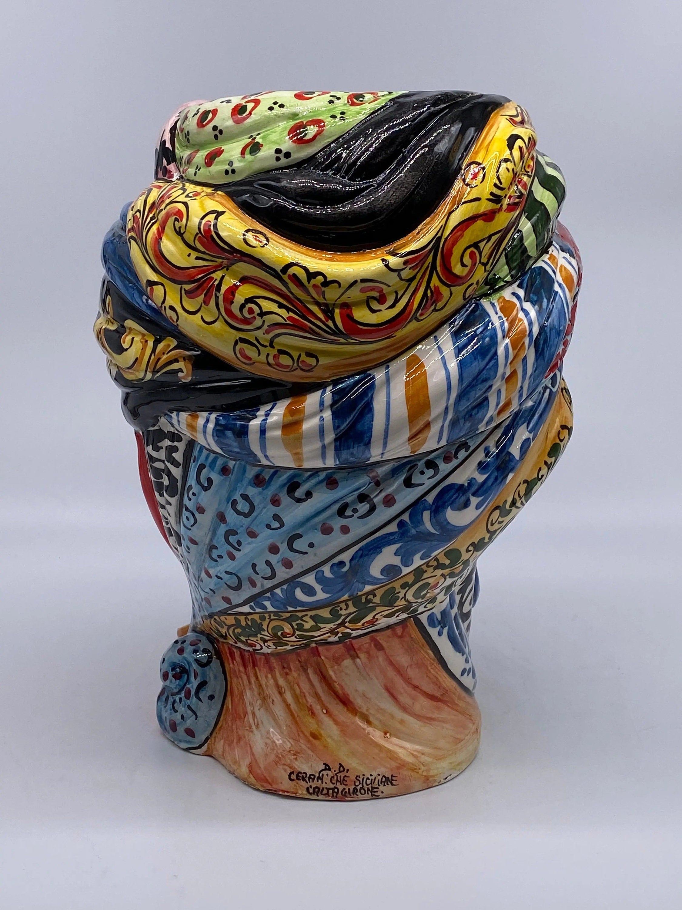 Teste di Moro Anubi Ceramica Caltagirone cm H.29 L.20 Artigianale “Carretto” DD CERAMICHE SICILIANE