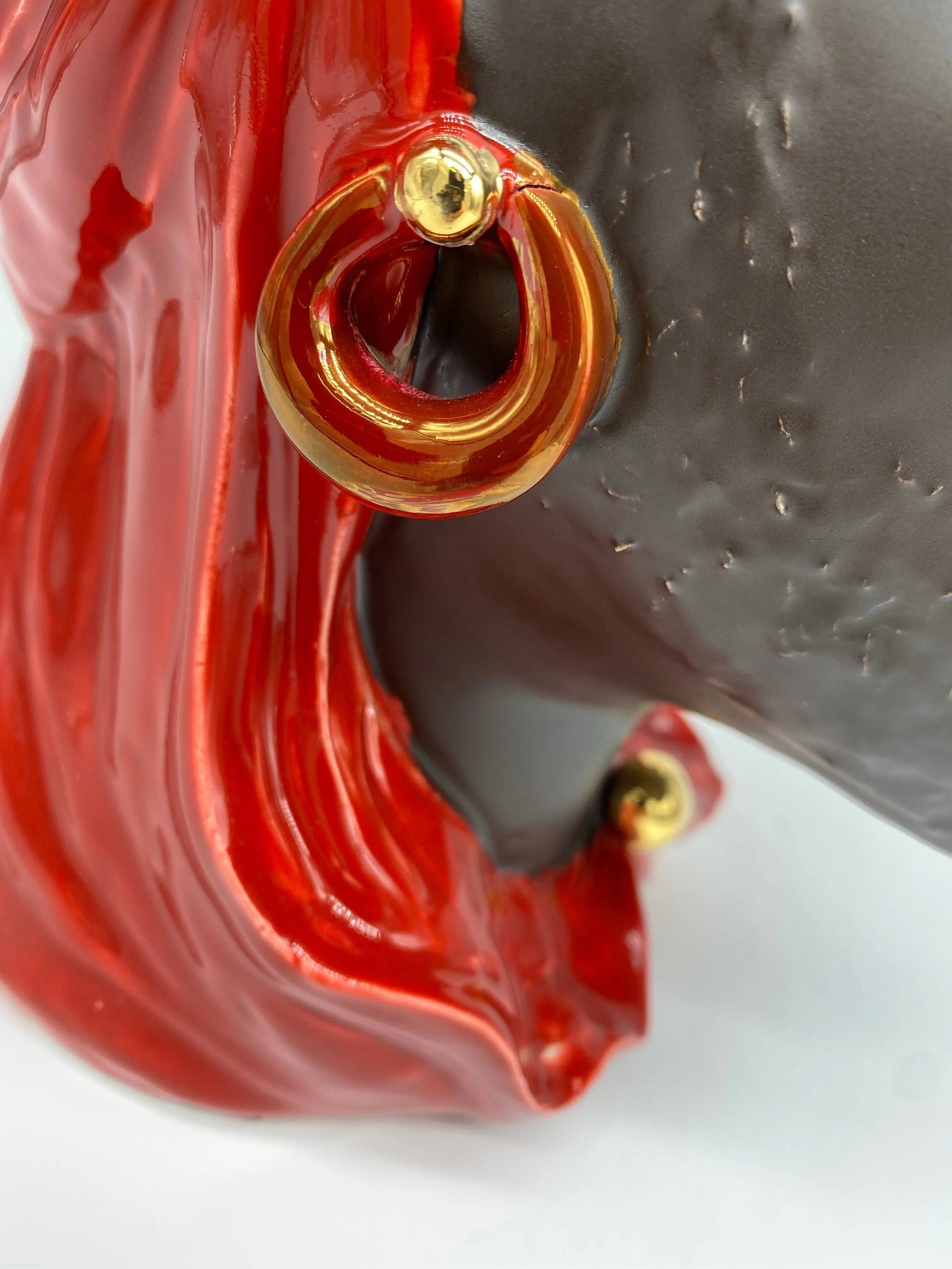 Teste di Moro Anubi Ceramica Caltagirone cm H.29 L.20 Artigianale Rosso Marrone Oro DD CERAMICHE SICILIANE