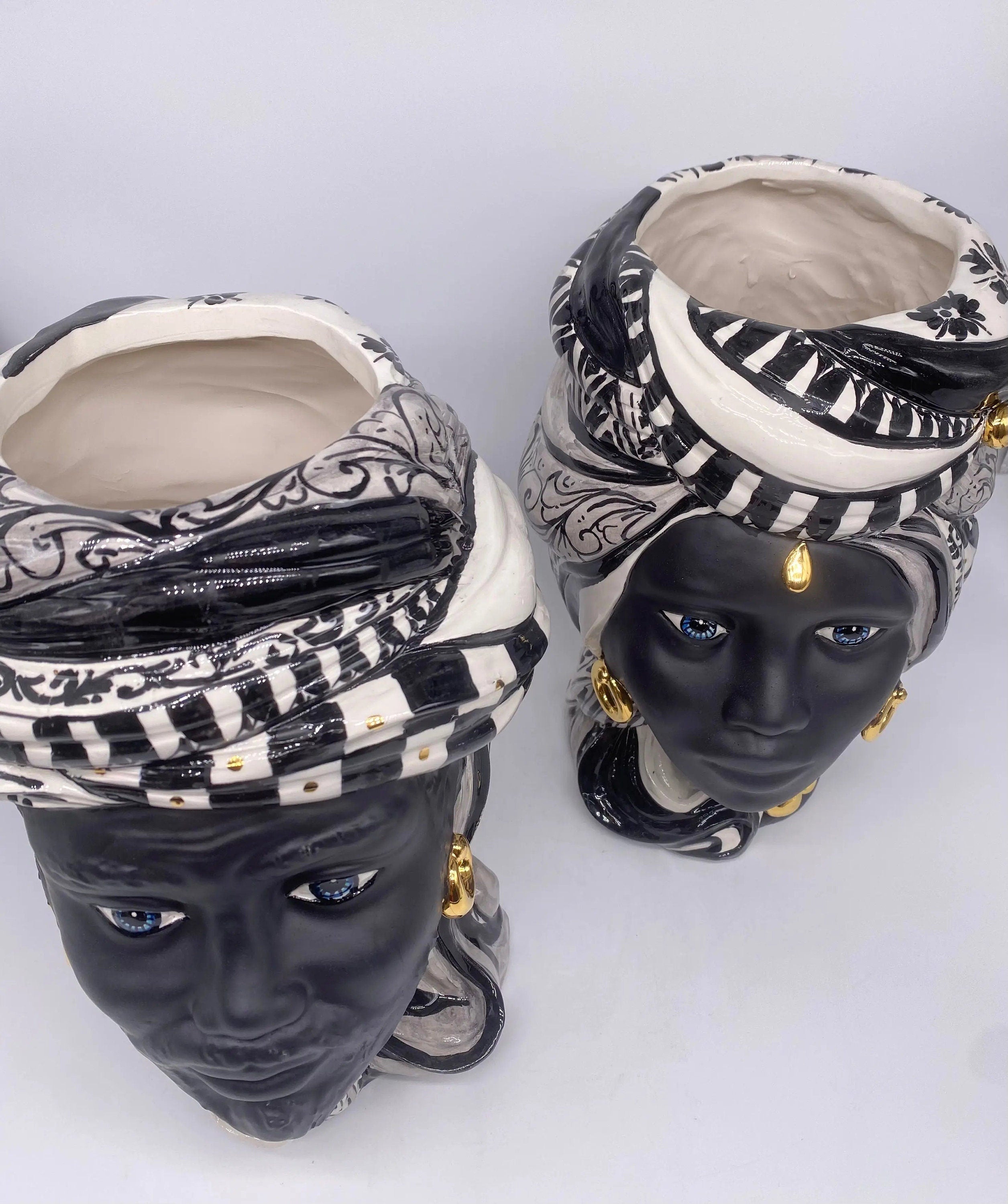 Teste di Moro Anubi Ceramica Caltagirone cm H.29 L.20 Artigianale Decoro n.1 DD CERAMICHE SICILIANE