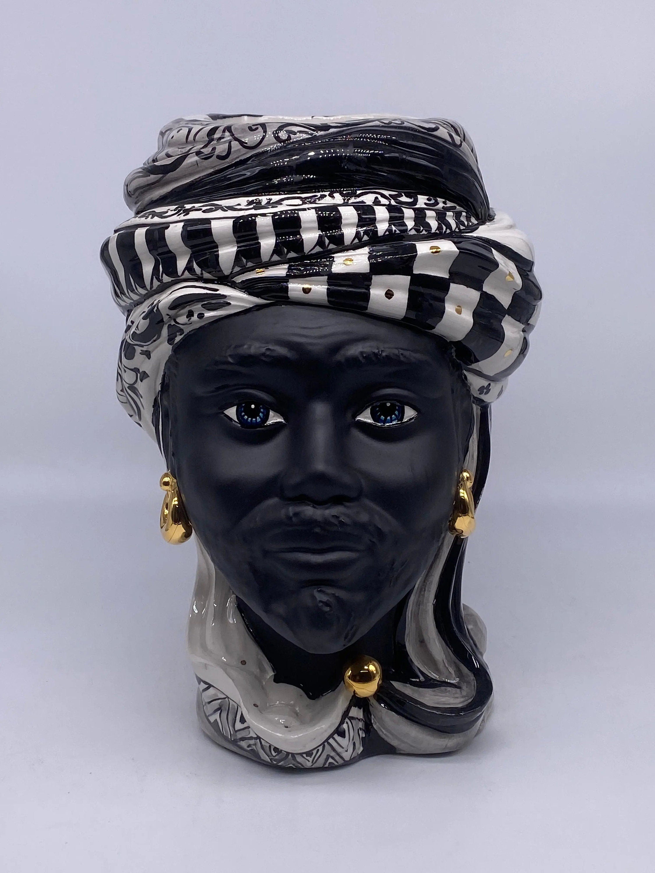 Teste di Moro Anubi Ceramica Caltagirone cm H.29 L.20 Artigianale Decoro n.1 DD CERAMICHE SICILIANE