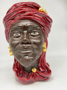 Teste di Moro Anubi Ceramica Caltagirone cm H.29 L.20 Artigianale Bordeaux Marrone Oro DD CERAMICHE SICILIANE