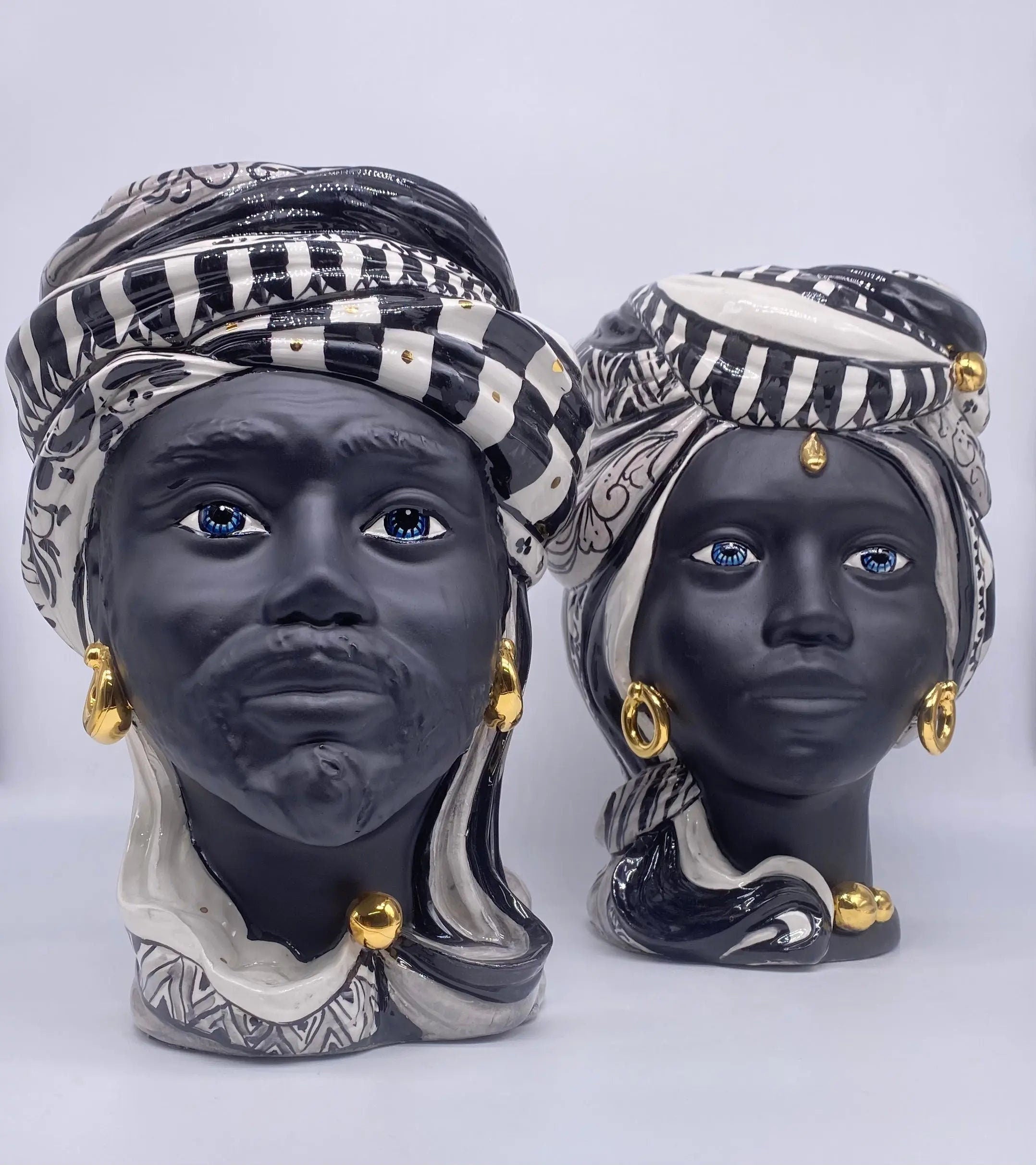 Teste di Moro Anubi Ceramica Caltagirone cm H.29 L.20 Artigianale Decoro n.1 DD CERAMICHE SICILIANE