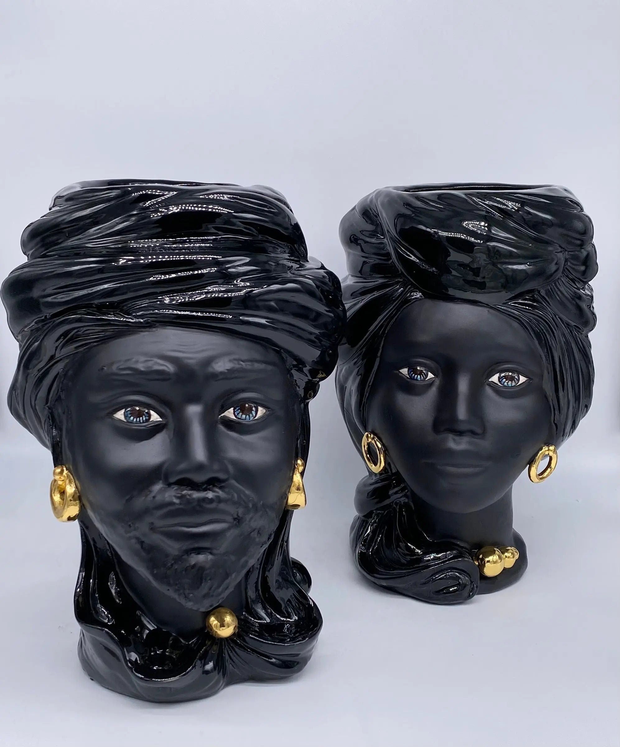 Teste di Moro Anubi Ceramica Caltagirone cm H.29 L.20 Artigianale Nero Oro DD CERAMICHE SICILIANE