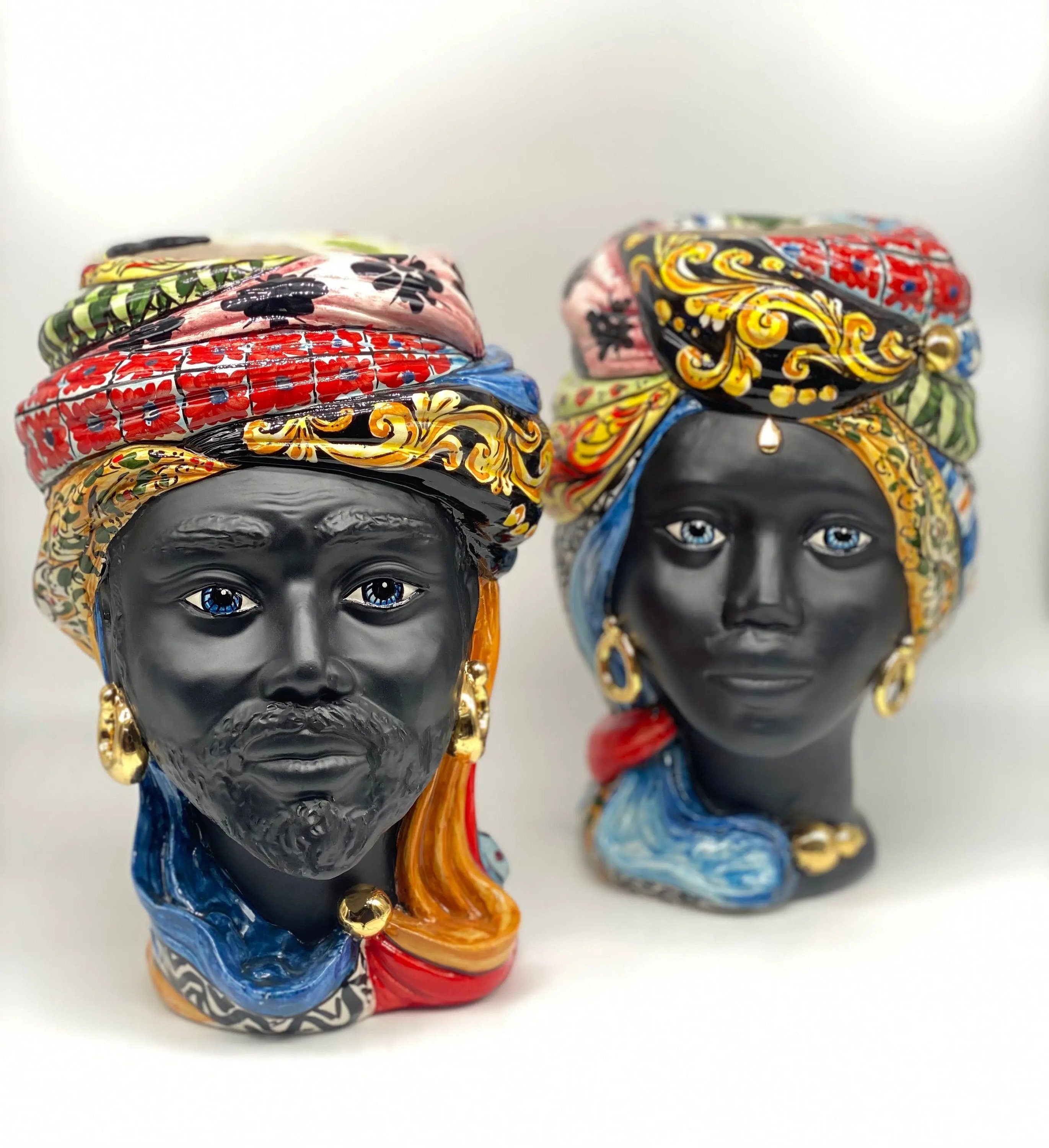 Teste di Moro Anubi Ceramica Caltagirone cm H.29 L.20 Artigianale “Carretto” DD CERAMICHE SICILIANE