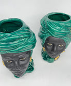 Teste di Moro Anubi Ceramica Caltagirone cm H.29 L.20 Artigianale Verde Nero Oro - DD CERAMICHE SICILIANE