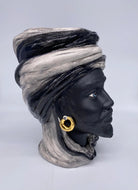 Teste di Moro Anubi Ceramica Caltagirone cm H.29 L.20 Artigianale Grigio Nero Oro DD CERAMICHE SICILIANE