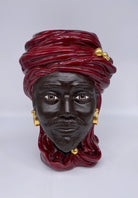 Teste di Moro Anubi Ceramica Caltagirone cm H.29 L.20 Artigianale Bordeaux Marrone Oro DD CERAMICHE SICILIANE