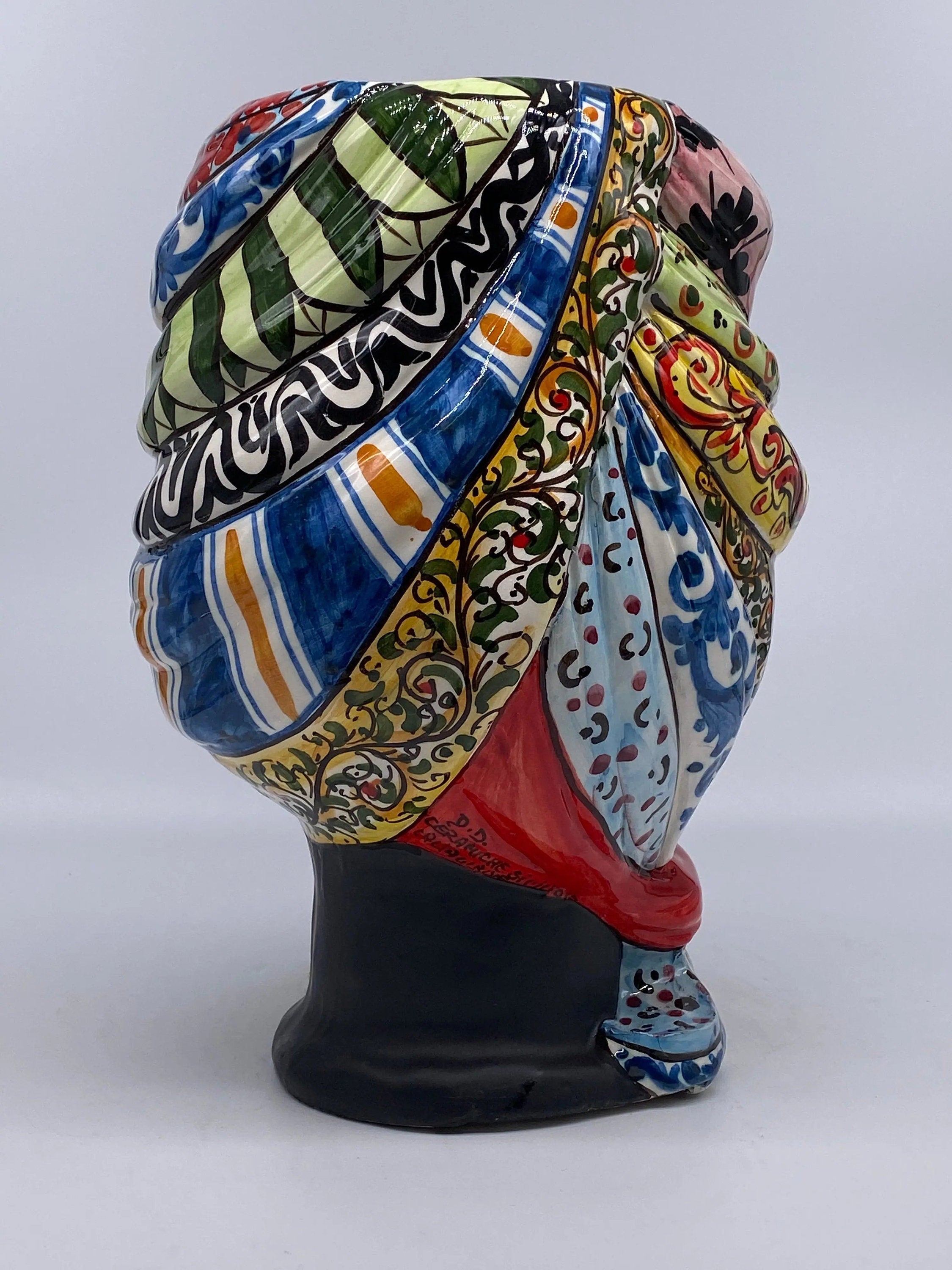 Teste di Moro Anubi Ceramica Caltagirone cm H.29 L.20 Artigianale “Carretto” DD CERAMICHE SICILIANE