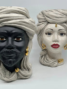 Teste di Moro Anubi Ceramica Caltagirone cm H.29 L.20 Artigianale Grigio Nero Oro DD CERAMICHE SICILIANE