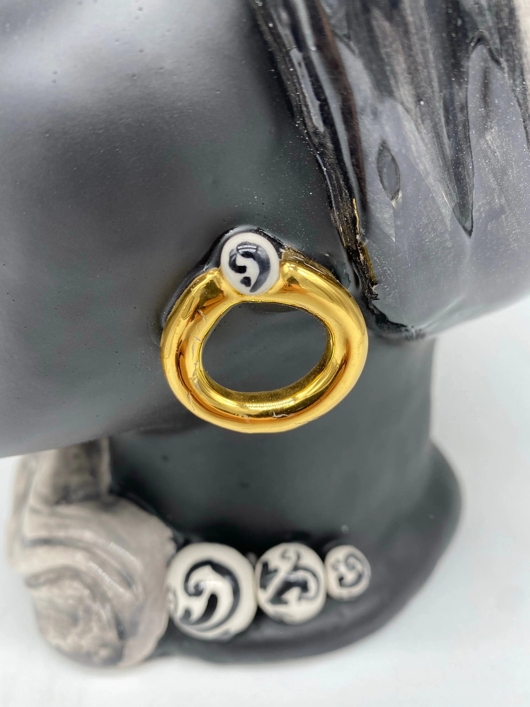 Teste di Moro Anubi Ceramica Caltagirone cm H.29 L.20 Artigianale Grigio Nero Oro DD CERAMICHE SICILIANE