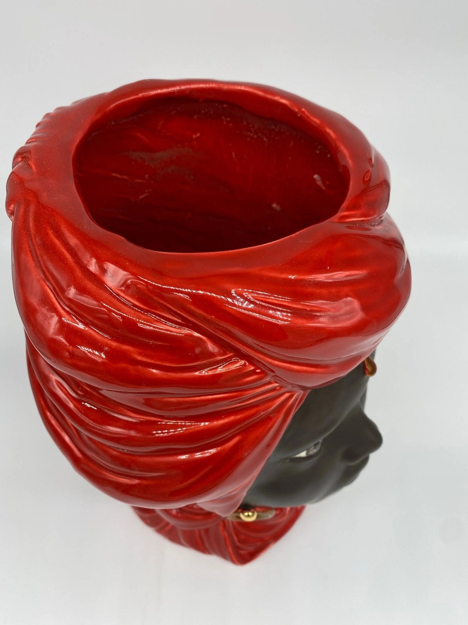 Teste di Moro Anubi Ceramica Caltagirone cm H.29 L.20 Artigianale Rosso Marrone Oro - DD CERAMICHE SICILIANE
