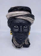 Teste di Moro Anubi Ceramica Caltagirone cm H.29 L.20 Artigianale Grigio Nero Oro DD CERAMICHE SICILIANE