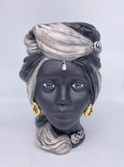 Teste di Moro Anubi Ceramica Caltagirone cm H.29 L.20 Artigianale Grigio Nero Oro DD CERAMICHE SICILIANE