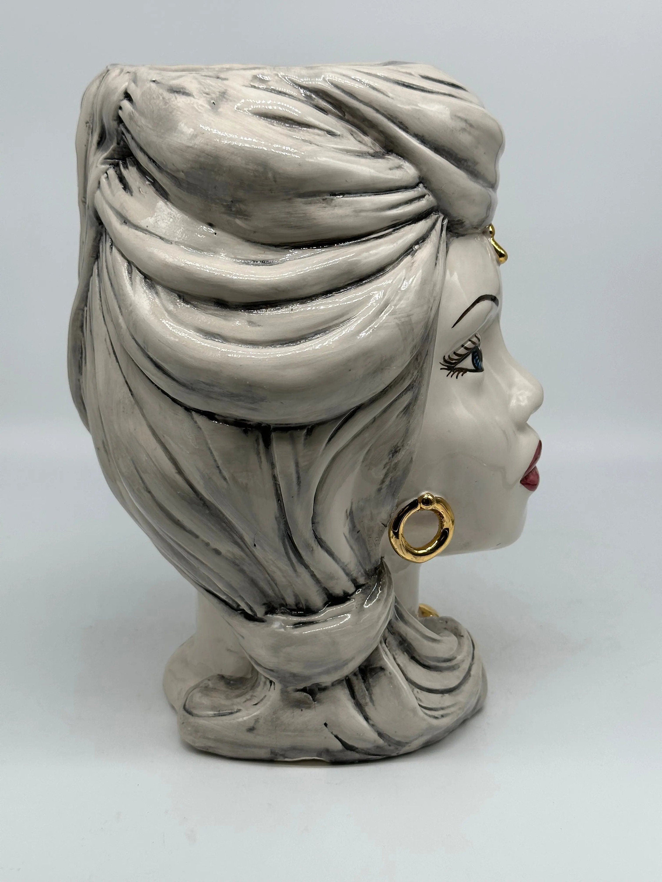 Teste di Moro Anubi Ceramica Caltagirone cm H.29 L.20 Artigianale Grigio Nero Oro DD CERAMICHE SICILIANE