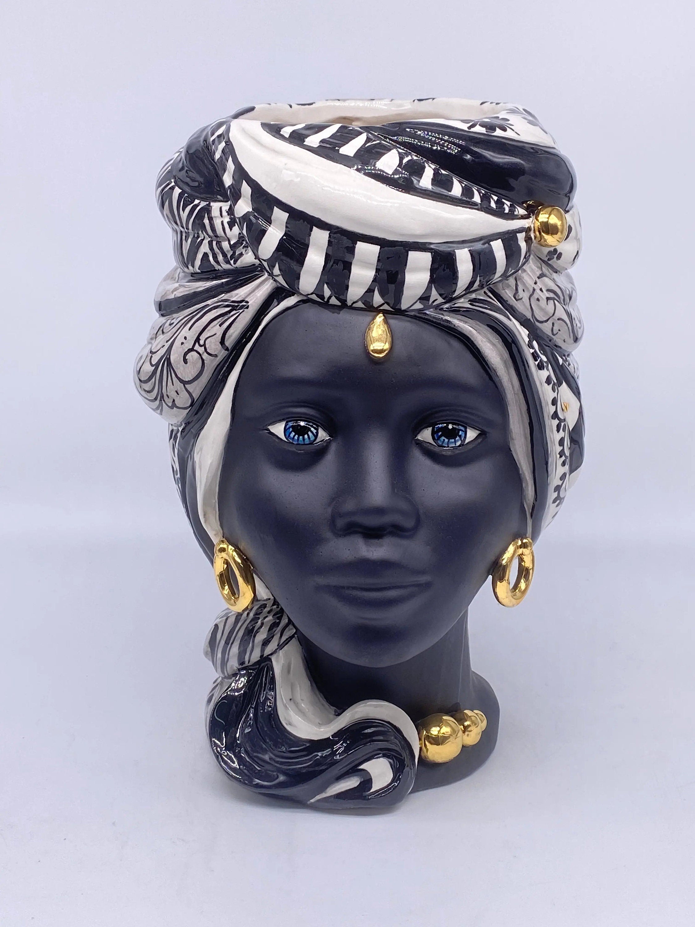 Teste di Moro Anubi Ceramica Caltagirone cm H.29 L.20 Artigianale Decoro n.1 DD CERAMICHE SICILIANE