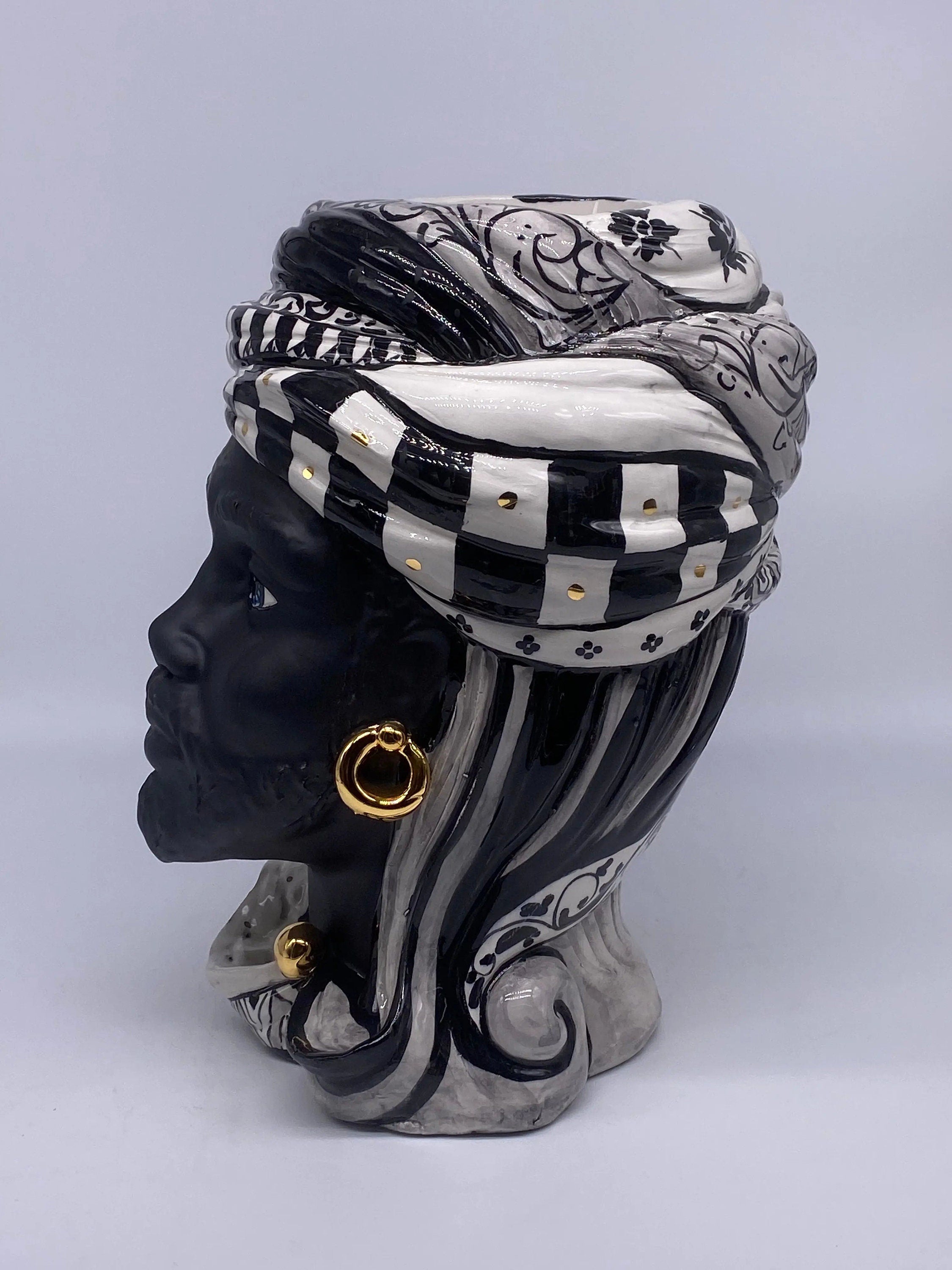 Teste di Moro Anubi Ceramica Caltagirone cm H.29 L.20 Artigianale Decoro n.1 DD CERAMICHE SICILIANE