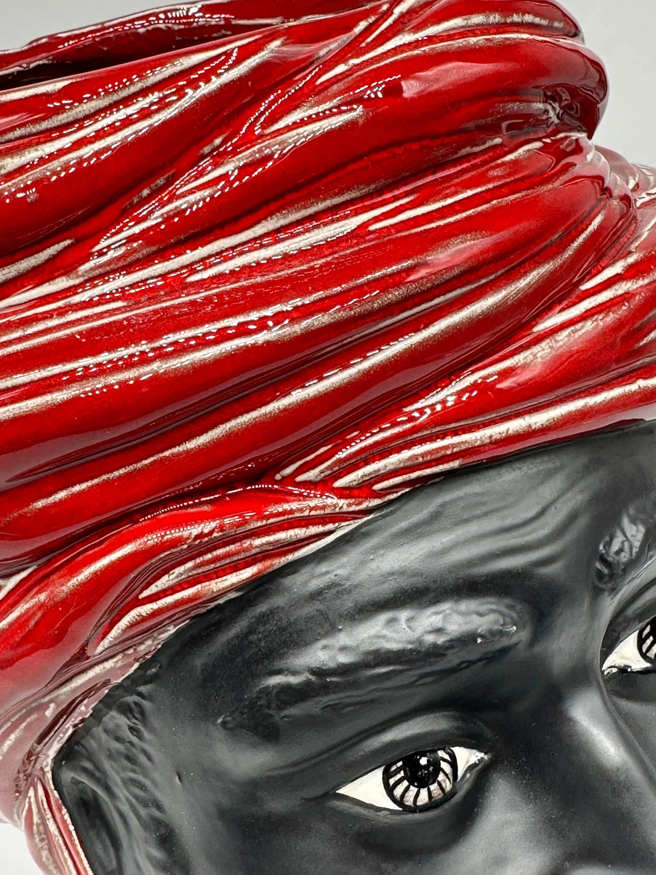 Teste di Moro Anubi Ceramica Caltagirone cm H.29 L.20 Artigianale Rosso Magma Oro DD CERAMICHE SICILIANE