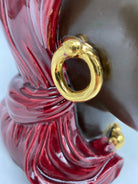 Teste di Moro Anubi Ceramica Caltagirone cm H.29 L.20 Artigianale Bordeaux Marrone Oro DD CERAMICHE SICILIANE