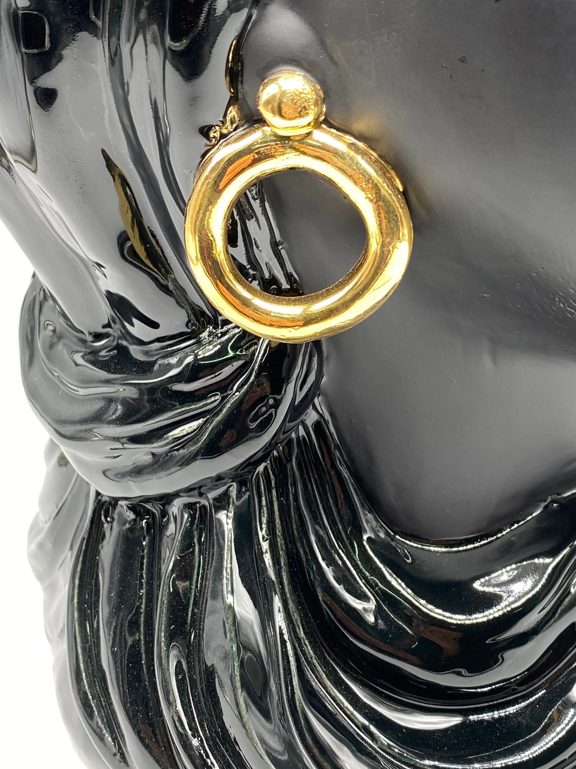 Teste di Moro Anubi Ceramica Caltagirone cm H.40 L.25 Artigianale Nero Oro DD CERAMICHE SICILIANE