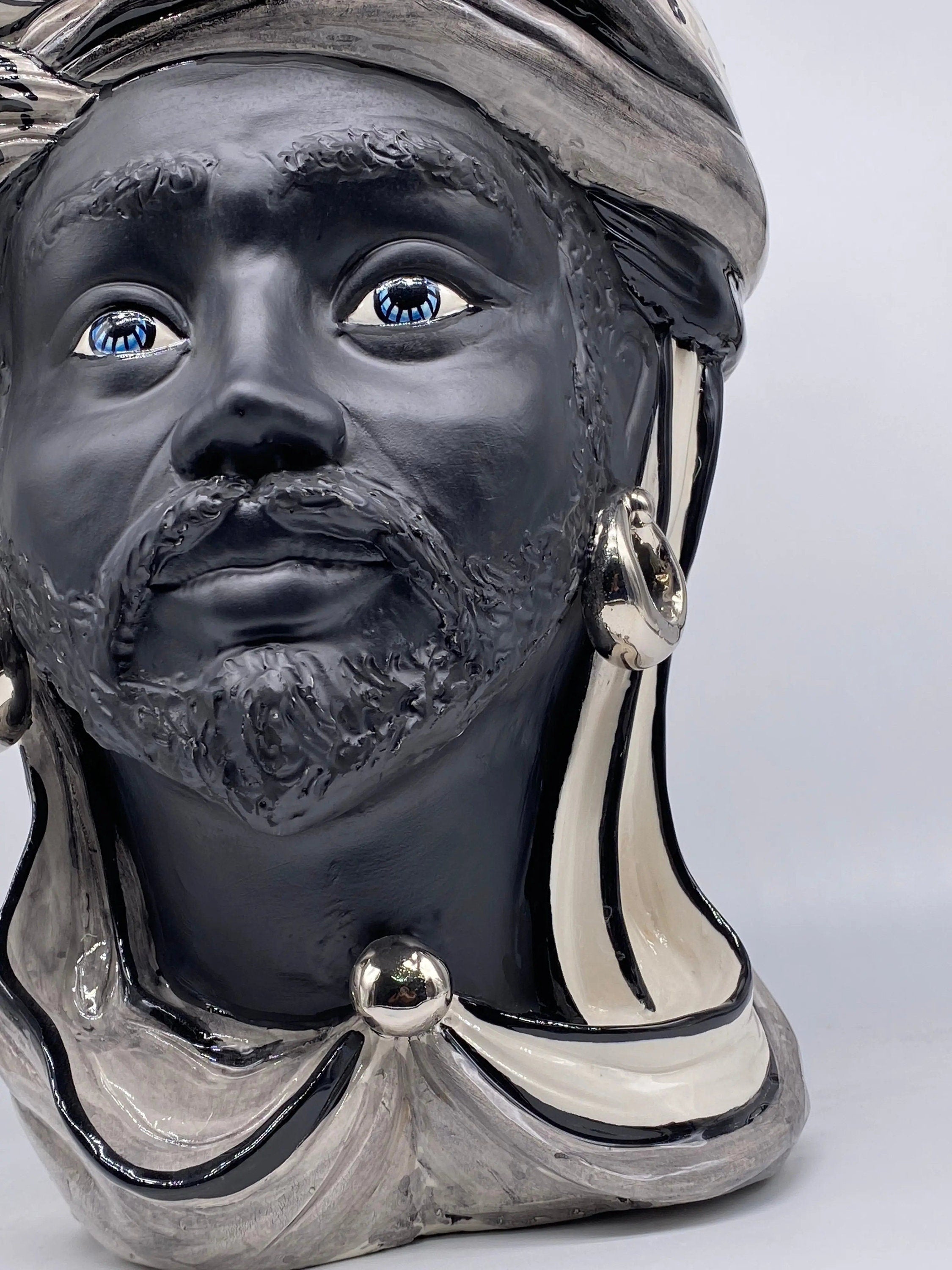 Teste di Moro Anubi Ceramica Caltagirone cm H.40 L.25 Artigianale Decoro n.1 DD CERAMICHE SICILIANE