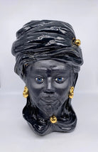 Teste di Moro Anubi Ceramica Caltagirone cm H.40 L.25 Artigianale Nero Oro DD CERAMICHE SICILIANE