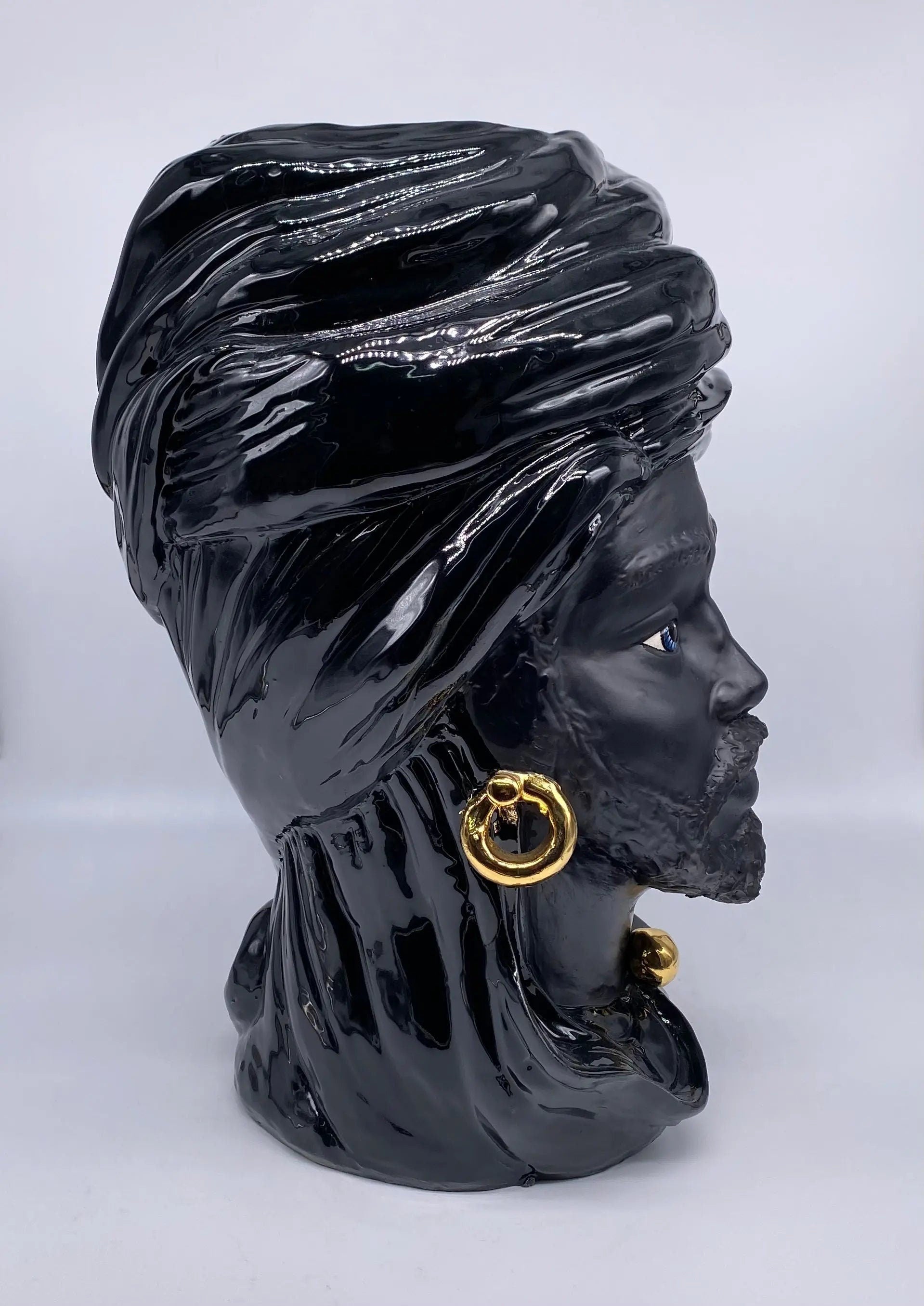 Teste di Moro Anubi Ceramica Caltagirone cm H.40 L.25 Artigianale Nero Oro DD CERAMICHE SICILIANE