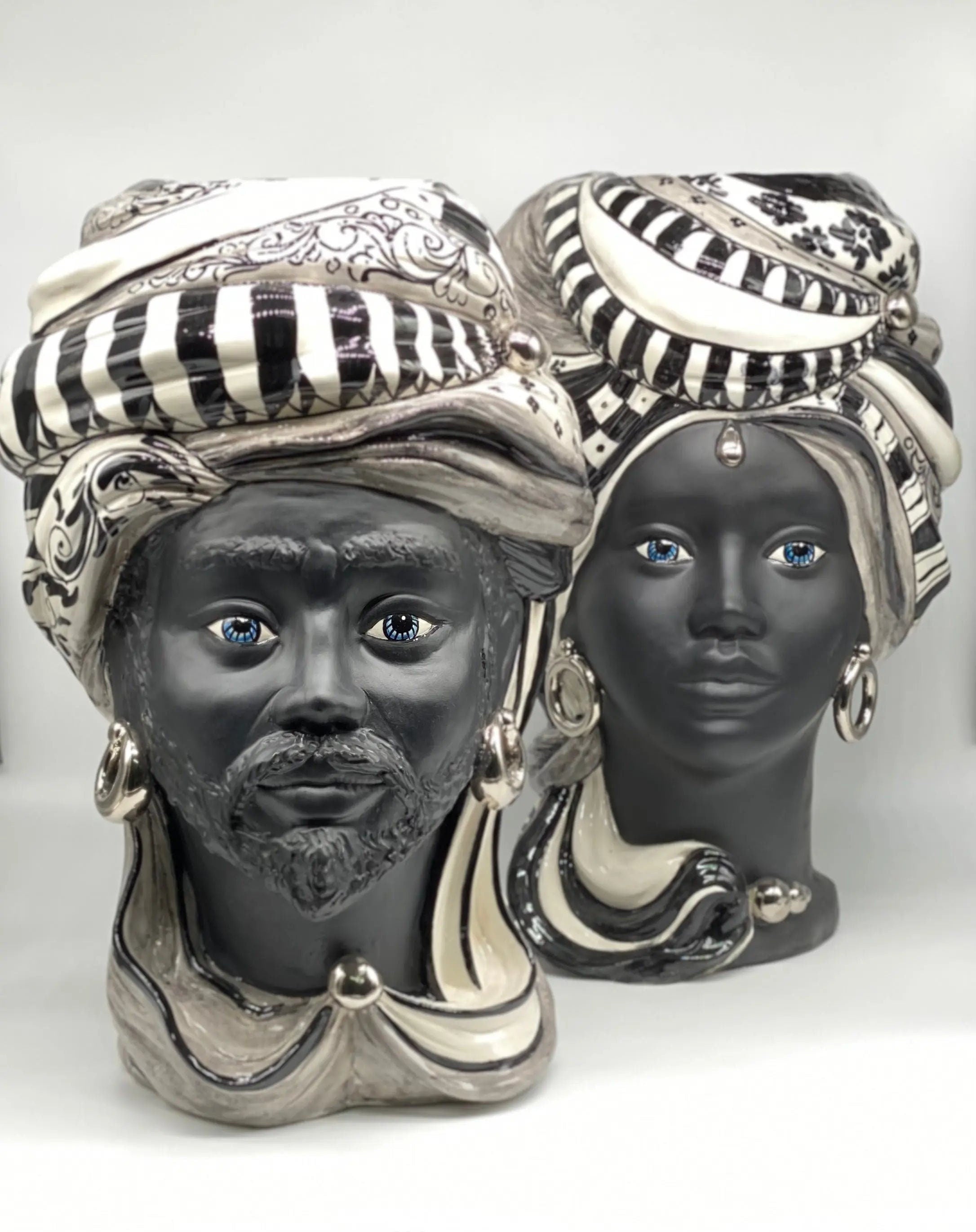 Teste di Moro Anubi Ceramica Caltagirone cm H.40 L.25 Artigianale Decoro n.1 DD CERAMICHE SICILIANE