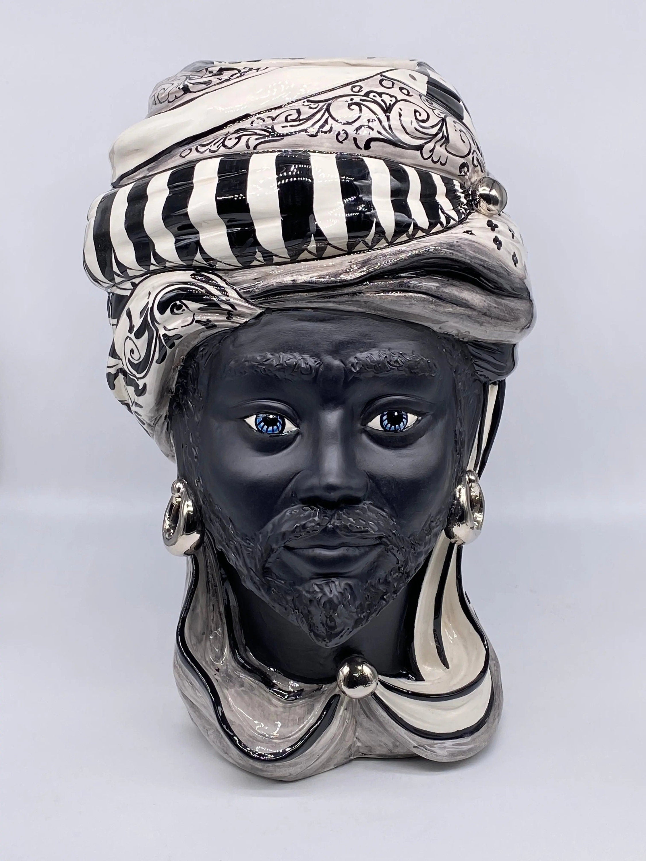 Teste di Moro Anubi Ceramica Caltagirone cm H.40 L.25 Artigianale Decoro n.1 DD CERAMICHE SICILIANE