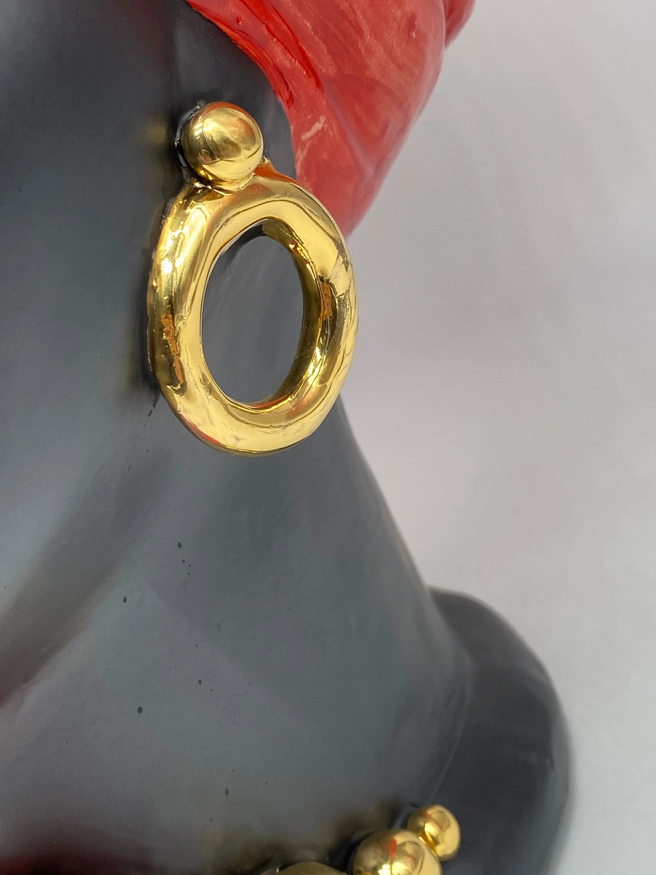 Teste di Moro Anubi Ceramica Caltagirone cm H.40 L.25 Artigianale Rosso Nero Oro DD CERAMICHE SICILIANE