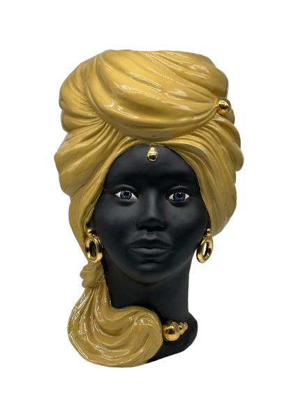 Teste di Moro Anubi Ceramica Caltagirone cm H.40 L.25 Artigianale Senape Nero Oro DD CERAMICHE SICILIANE