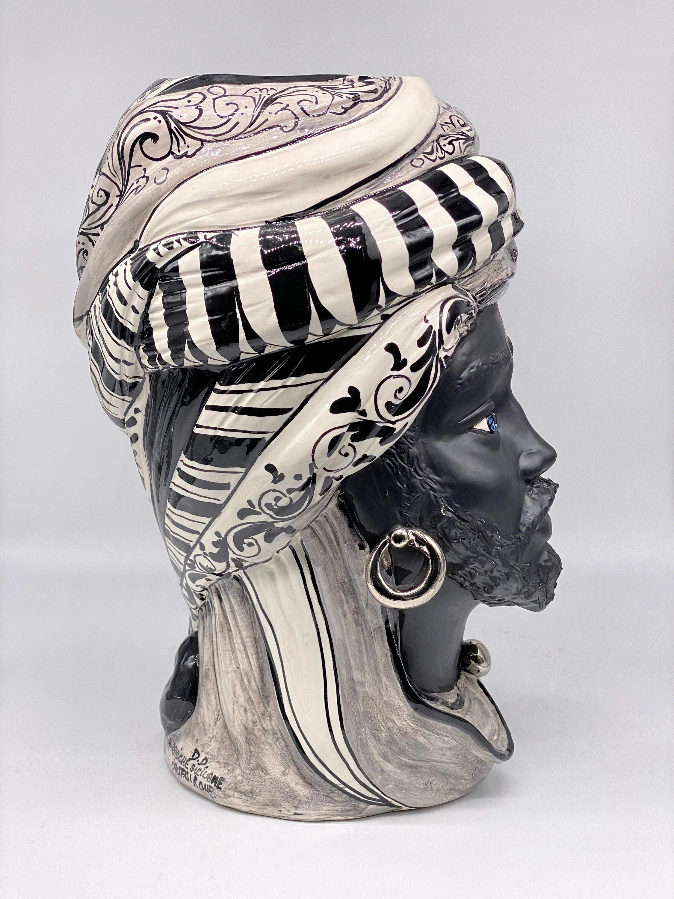 Teste di Moro Anubi Ceramica Caltagirone cm H.40 L.25 Artigianale Decoro n.1 DD CERAMICHE SICILIANE