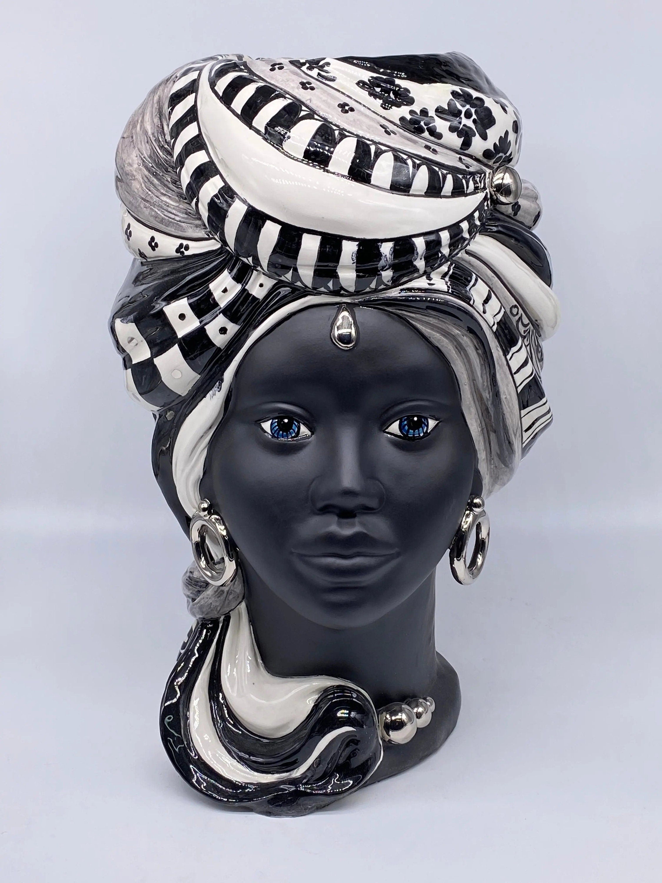 Teste di Moro Anubi Ceramica Caltagirone cm H.40 L.25 Artigianale Decoro n.1 DD CERAMICHE SICILIANE