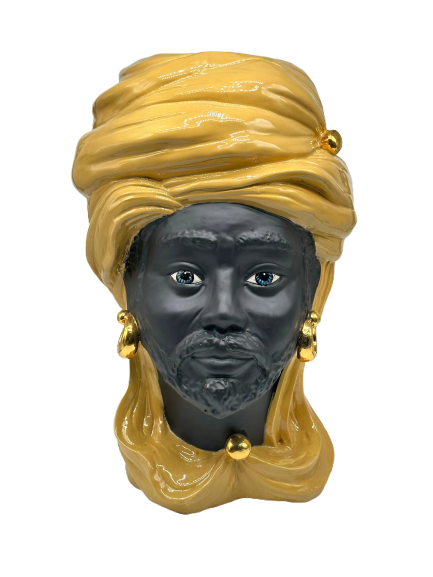 Teste di Moro Anubi Ceramica Caltagirone cm H.40 L.25 Artigianale Senape Nero Oro DD CERAMICHE SICILIANE