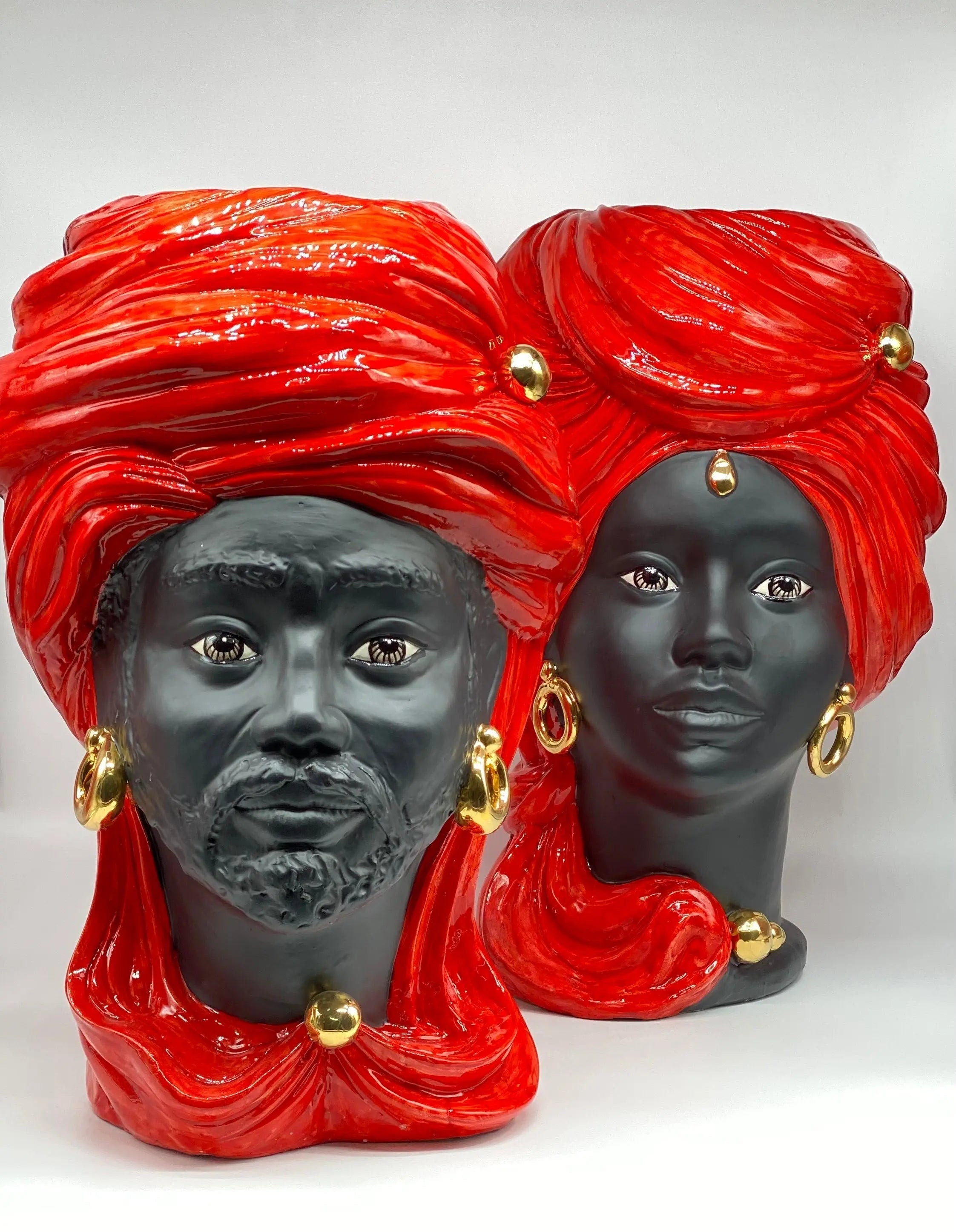 Teste di Moro Anubi Ceramica Caltagirone cm H.40 L.25 Artigianale Rosso Nero Oro DD CERAMICHE SICILIANE