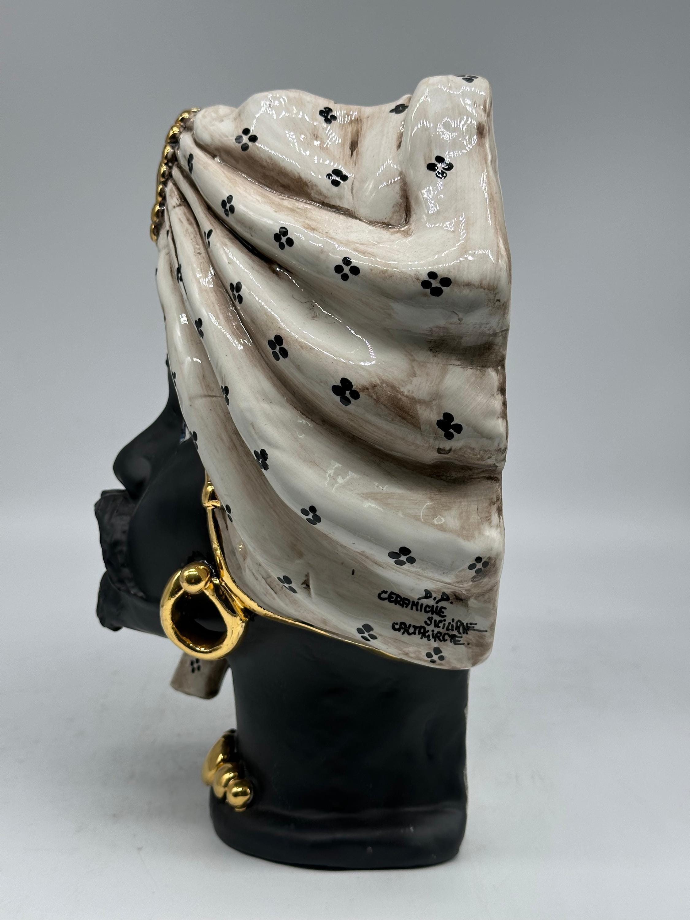 Teste di Moro Applique Atena Ceramica Caltagirone cm H.30 L.23 Artigianale Écru Pois Nero Oro - Uomo - TESTA DI MORO