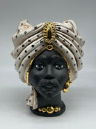 Teste di Moro Applique Atena Ceramica Caltagirone cm H.30 L.23 Artigianale Écru Pois Nero Oro - TESTA DI MORO