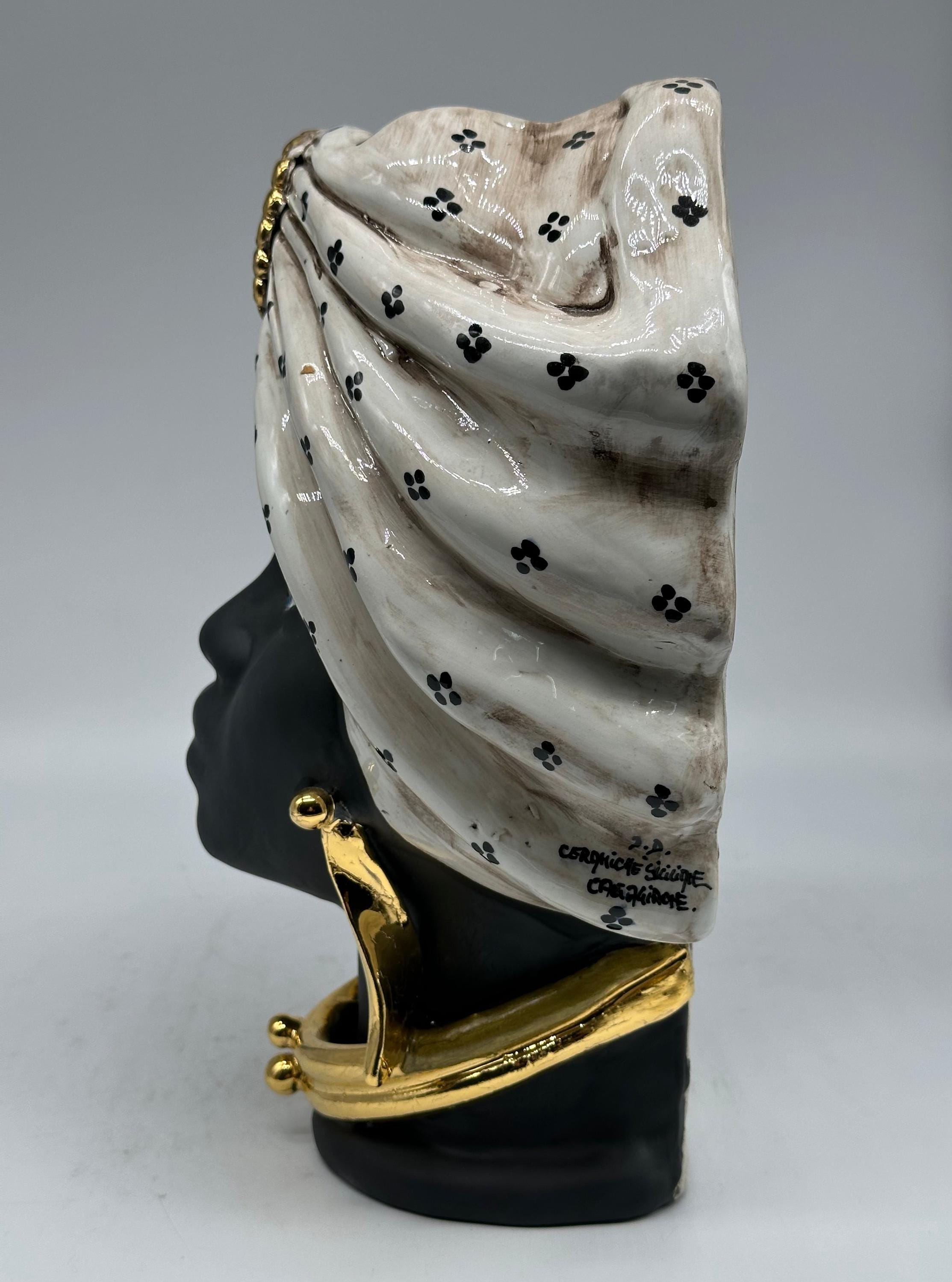 Teste di Moro Applique Atena Ceramica Caltagirone cm H.30 L.23 Artigianale Écru Pois Nero Oro - Donna - TESTA DI MORO