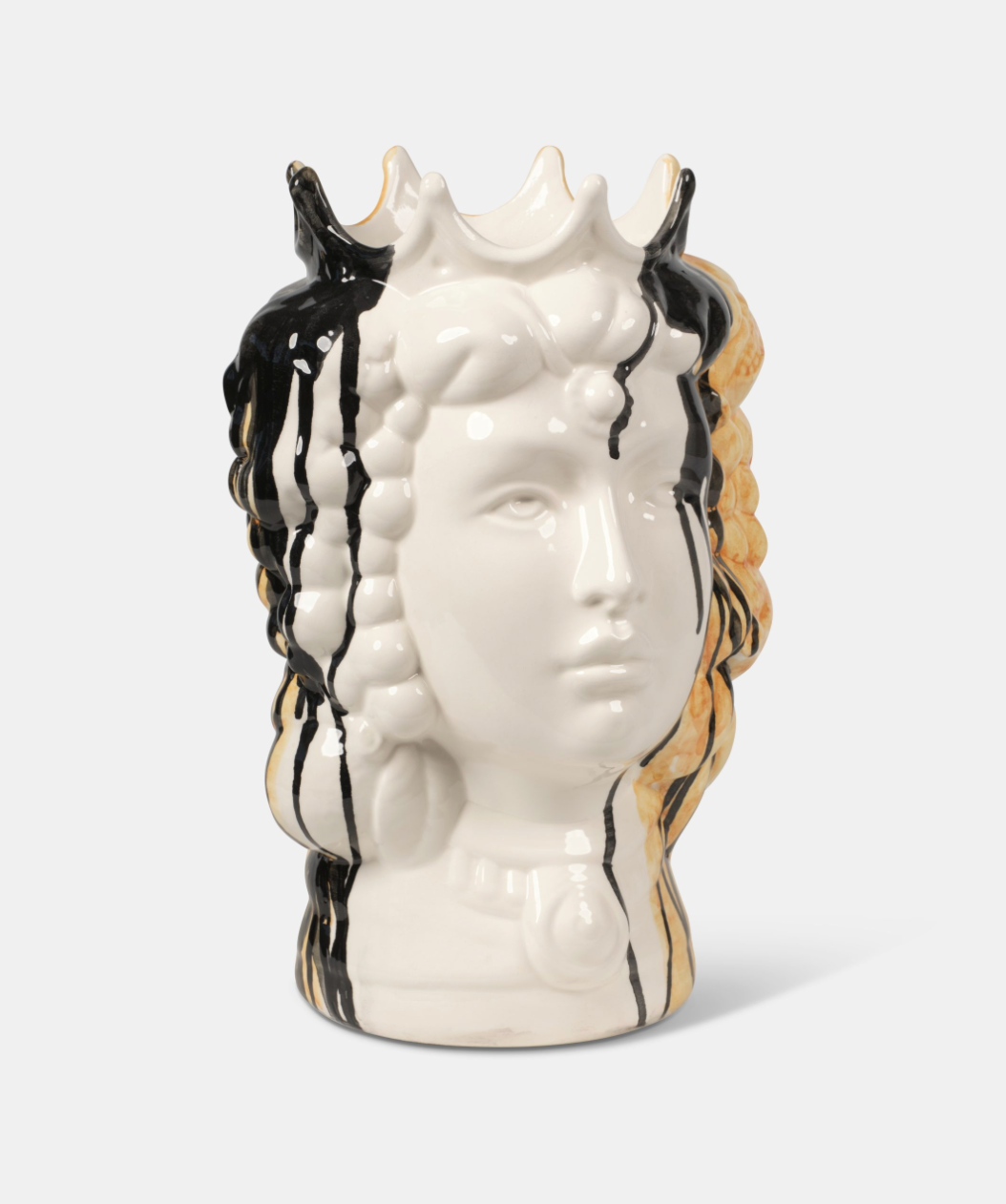 Teste di Moro Astratte TDS cm H.35 Ceramica Caltagirone Artigianale Bianco Arancio Nero - TESTE DI MORO