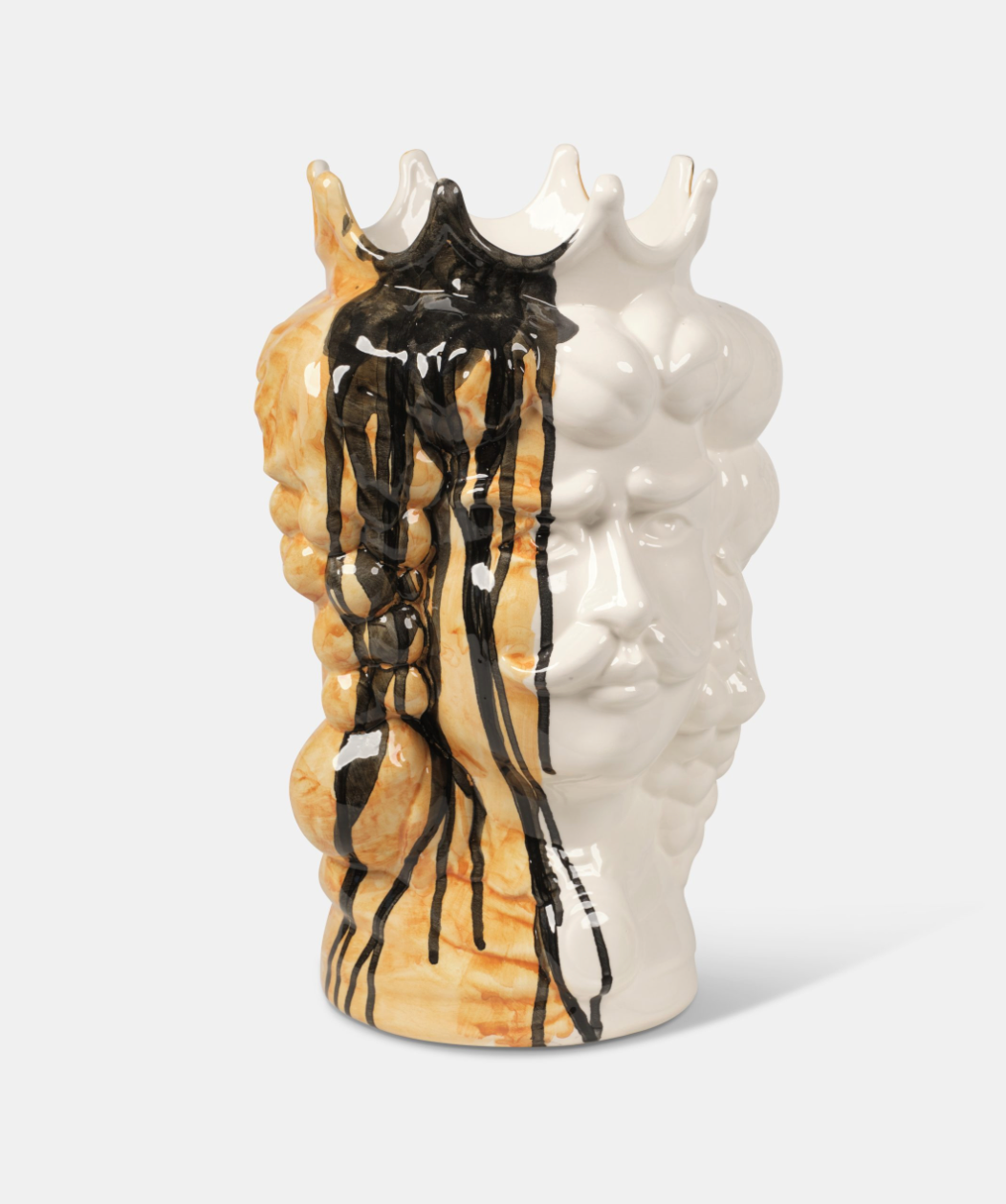 Teste di Moro Astratte TDS cm H.35 Ceramica Caltagirone Artigianale Bianco Arancio Nero - TESTE DI MORO