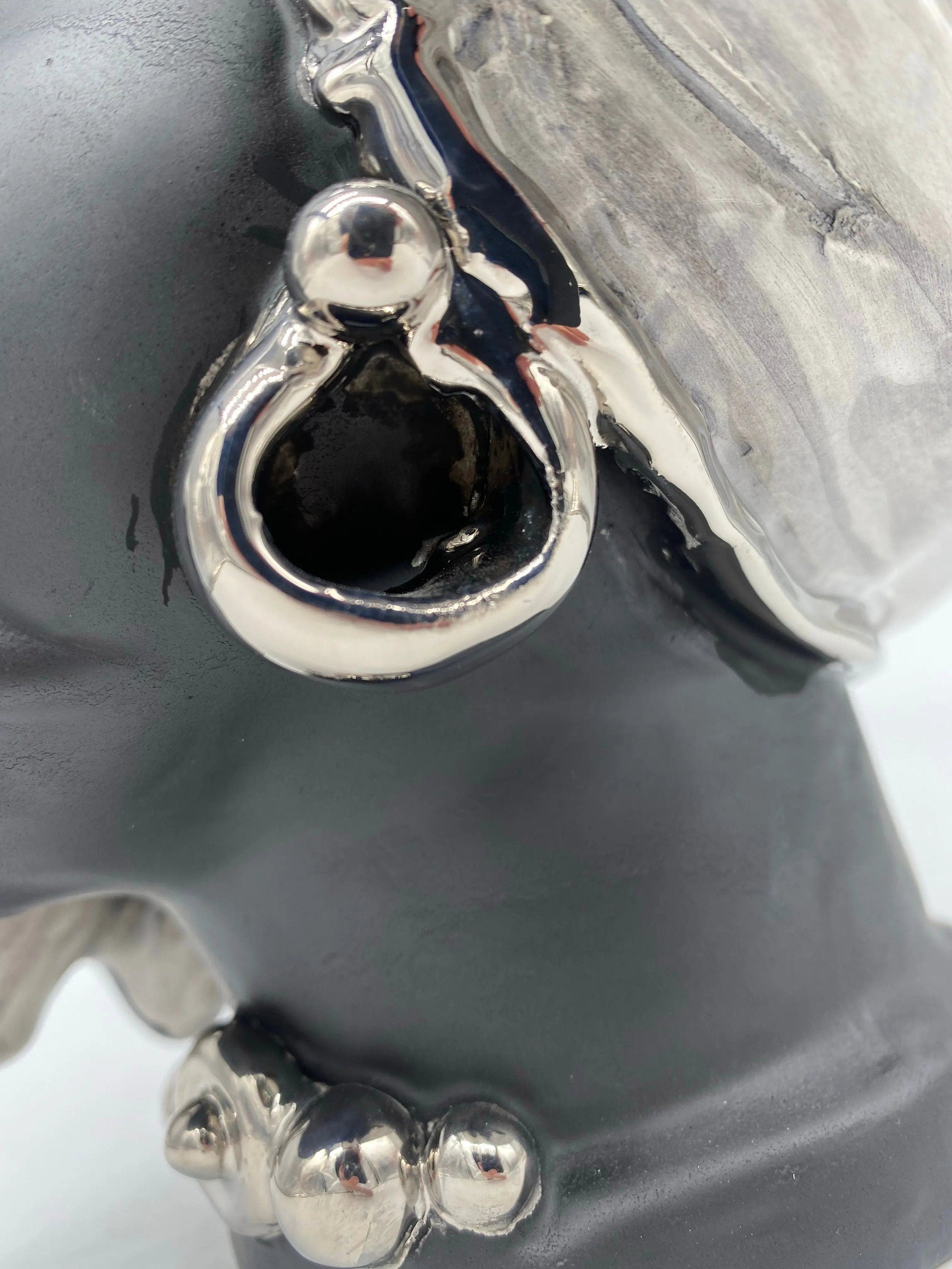 Teste di Moro Atena Ceramica Caltagirone cm H.24 L.18 Artigianale Grigio Nero Platino DD CERAMICHE SICILIANE