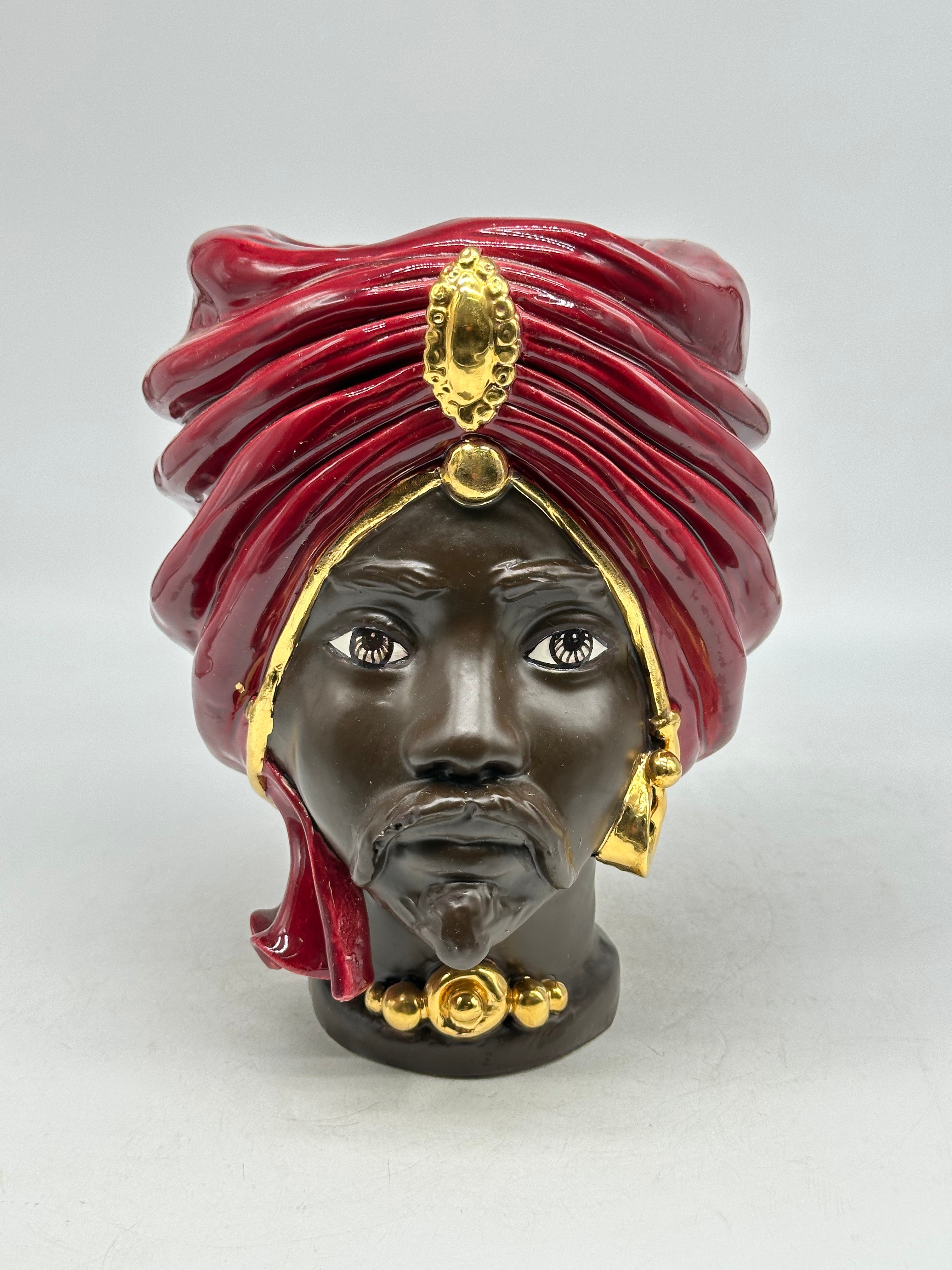Teste di Moro Atena Ceramica Caltagirone cm H.24 L.18 Artigianale Bordeaux Marrone Oro - Uomo - TESTE DI MORO