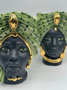 Teste di Moro Atena Ceramica Caltagirone cm H.24 L.18 Artigianale Verde Pois Nero Oro DD CERAMICHE SICILIANE