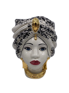 Teste di Moro Atena Ceramica Caltagirone cm H.24 L.18 Artigianale Opaco Bianco Barocco Oro - DD CERAMICHE SICILIANE