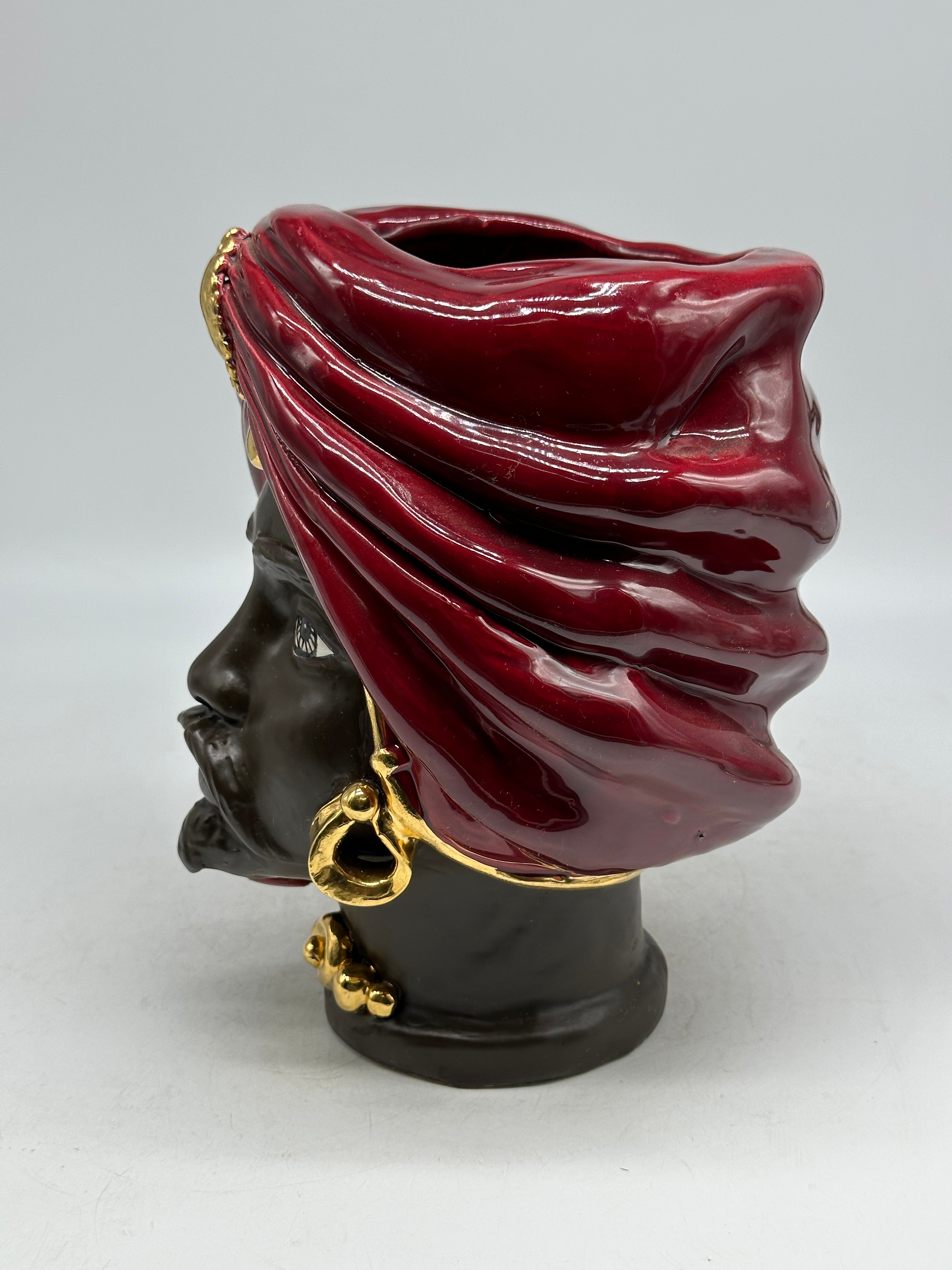 Teste di Moro Atena Ceramica Caltagirone cm H.24 L.18 Artigianale Bordeaux Marrone Oro - TESTE DI MORO