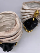 Teste di Moro Atena Ceramica Caltagirone cm H.24 L.18 Artigianale Écru Nero Oro - DD CERAMICHE SICILIANE