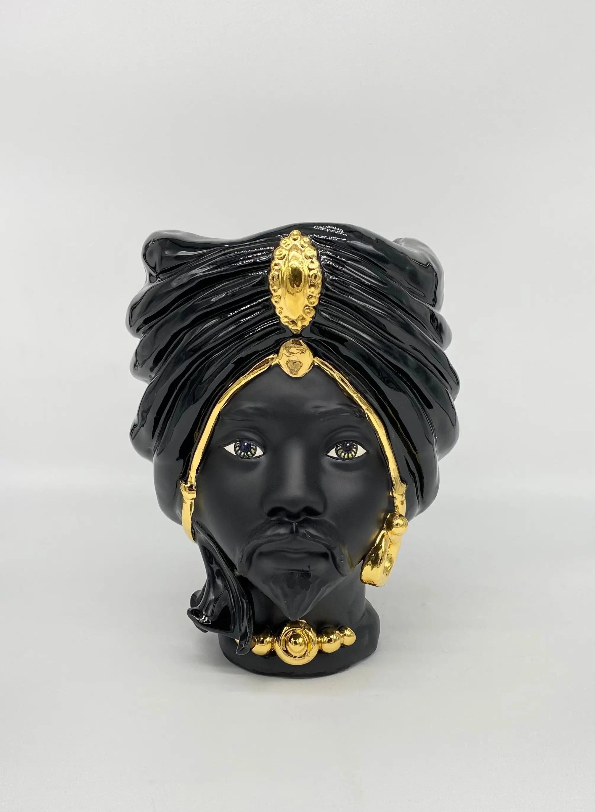 Teste di Moro Atena Ceramica Caltagirone cm H.24 L.18 Artigianale Nero Oro DD CERAMICHE SICILIANE