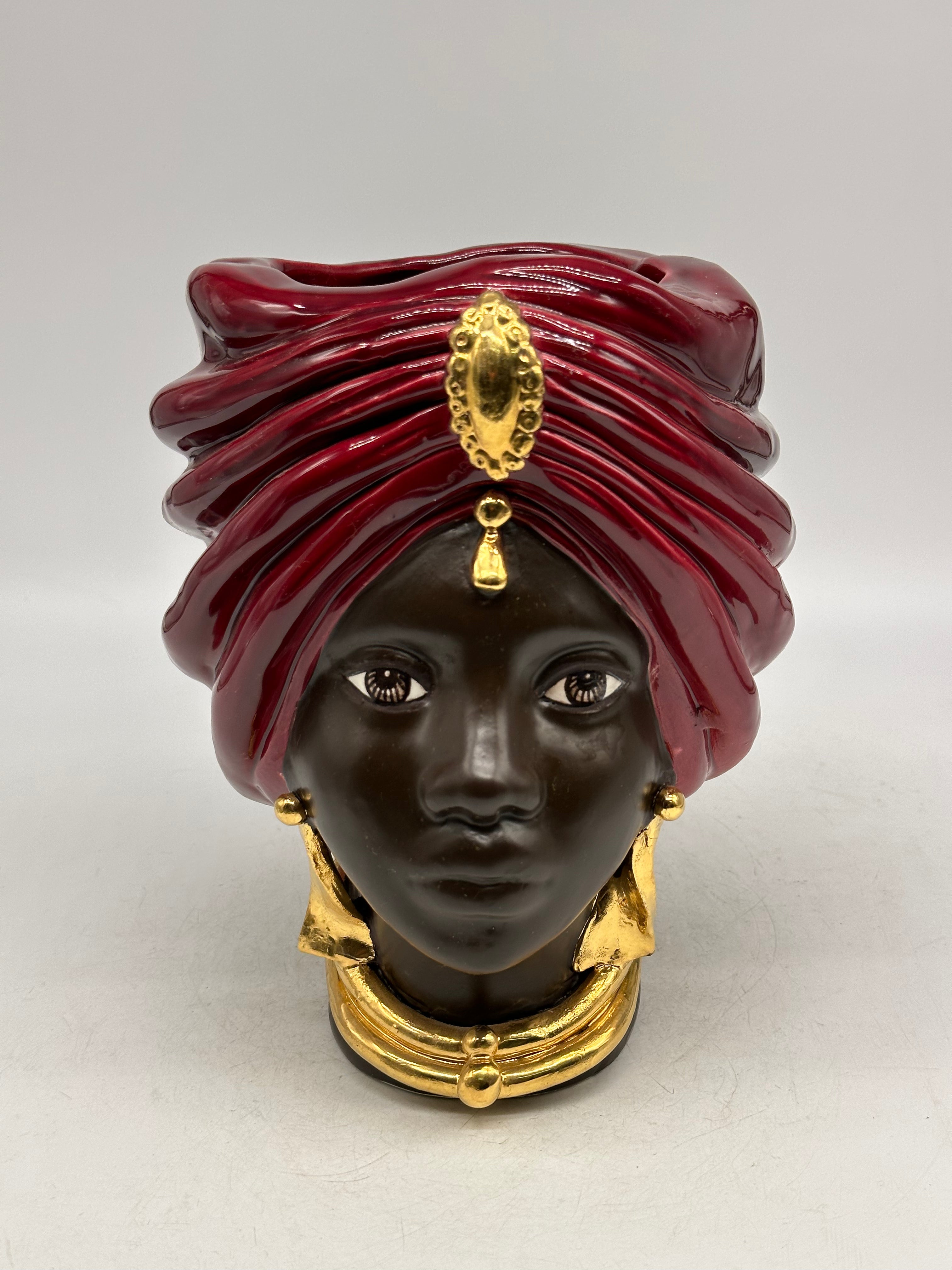 Teste di Moro Atena Ceramica Caltagirone cm H.24 L.18 Artigianale Bordeaux Marrone Oro - Donna - TESTE DI MORO