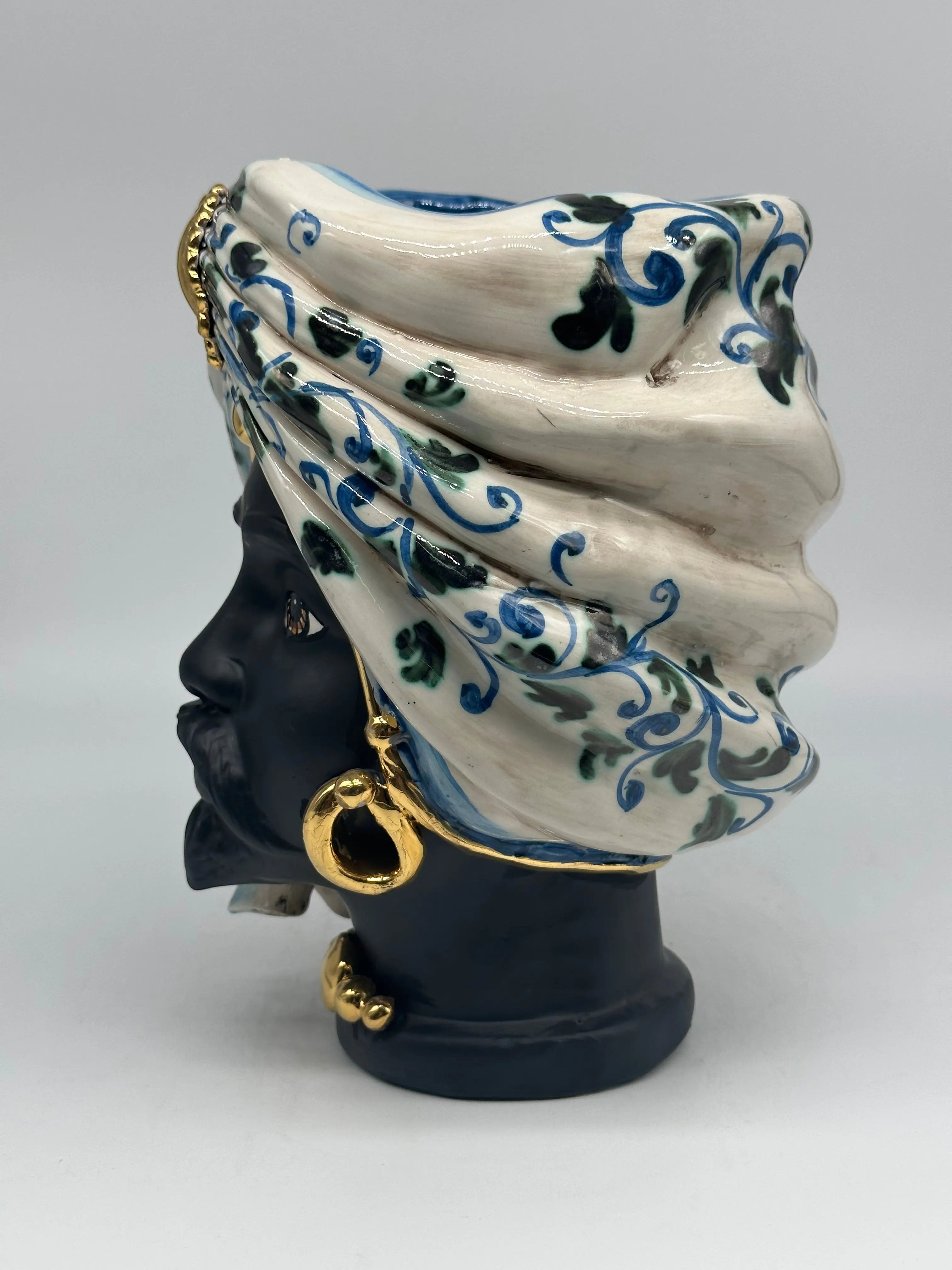 Teste di Moro Atena Ceramica Caltagirone cm H.24 L.18 Artigianale Bianco Barocco Blu Verde Oro DD CERAMICHE SICILIANE