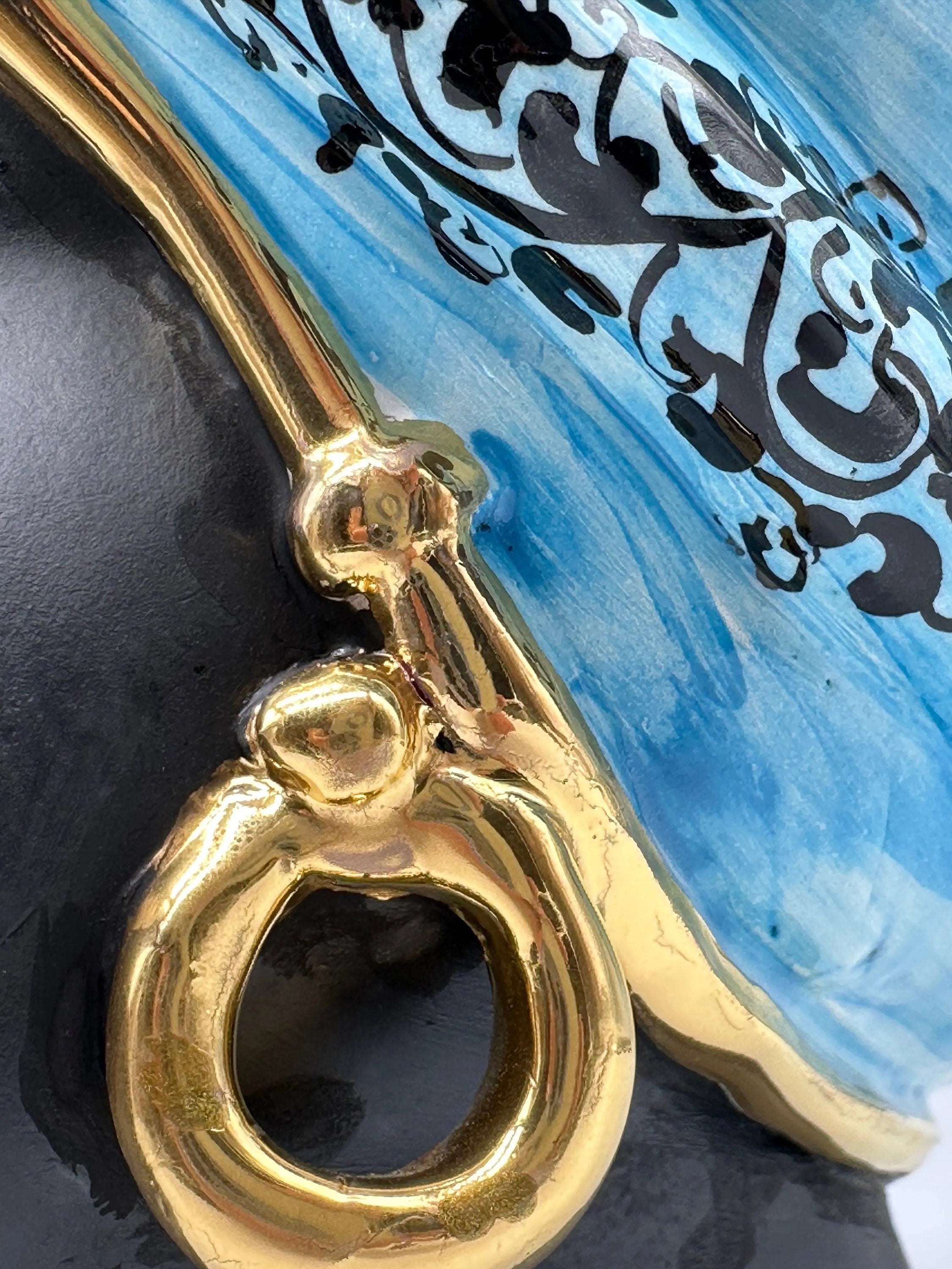 Teste di Moro Atena Ceramica Caltagirone cm H.24 L.18 Artigianale Opaco Celeste Barocco Oro DD CERAMICHE SICILIANE