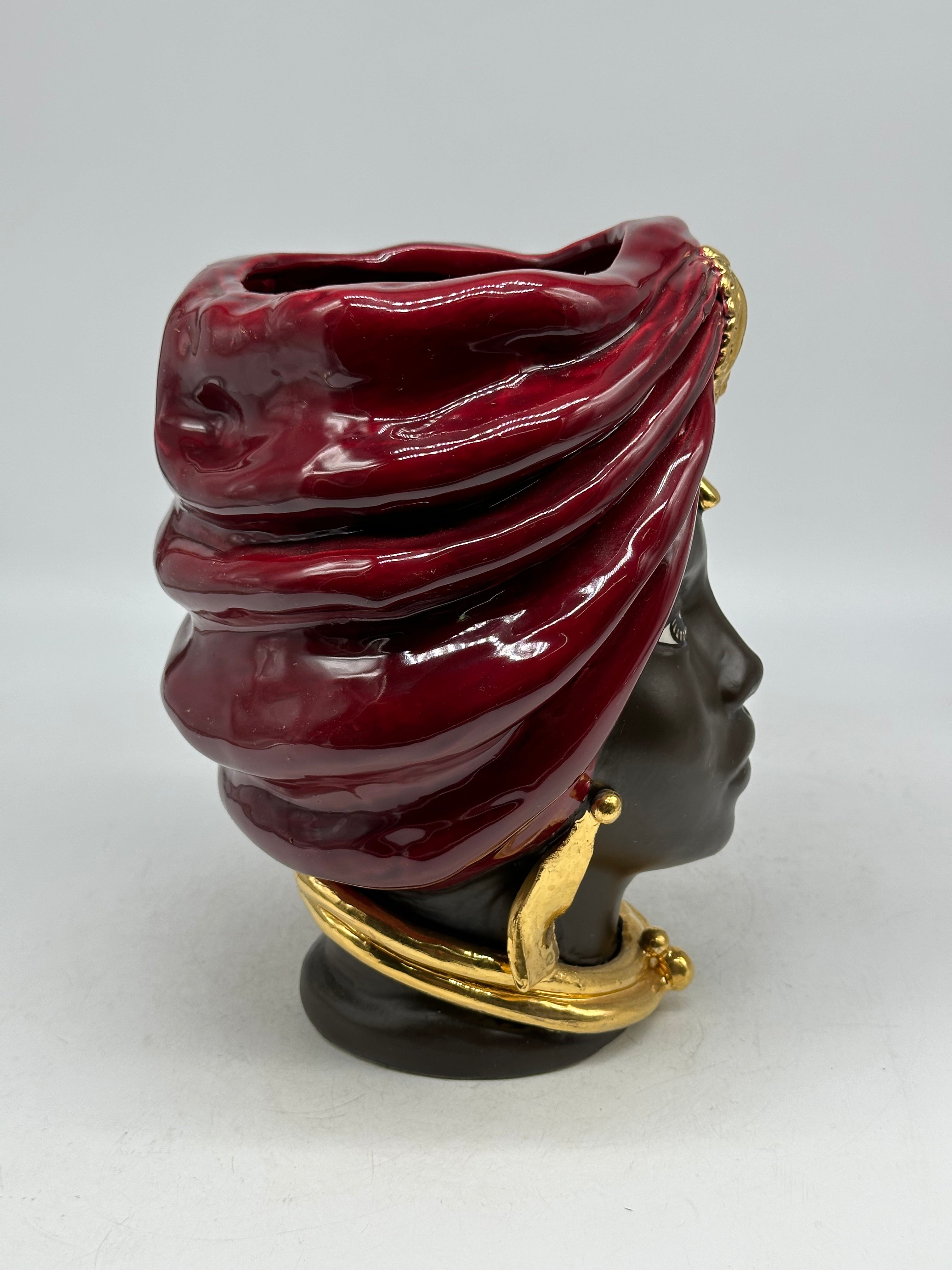 Teste di Moro Atena Ceramica Caltagirone cm H.24 L.18 Artigianale Bordeaux Marrone Oro - TESTE DI MORO